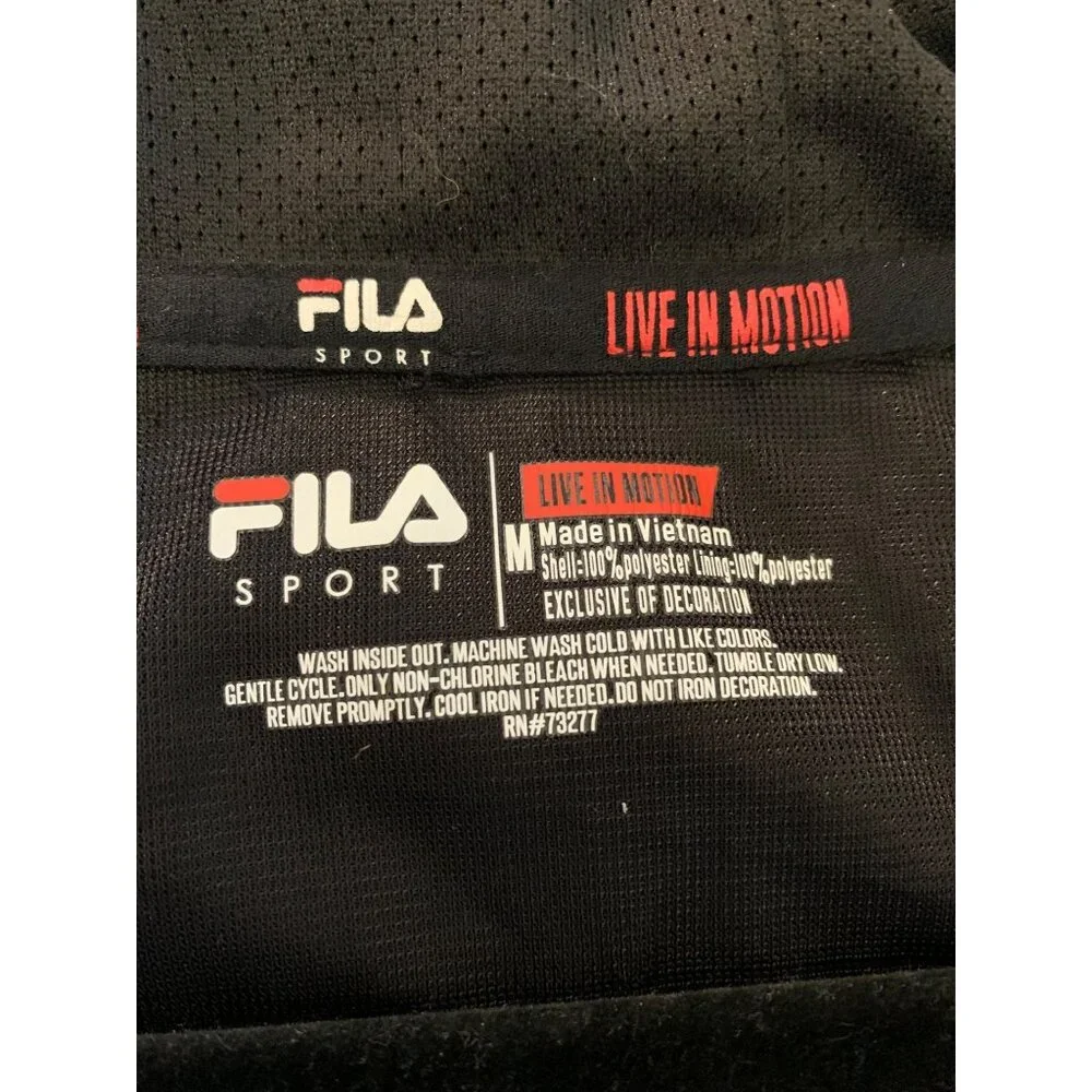 Fila Mens Black Hooded Windbreaker Jacket‎ Size Medium Zipper and Pockets